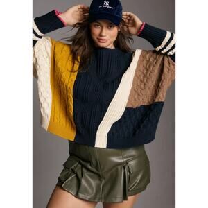 Maeve Anthropologie Colorblock Cable Knit Sweater Oversized Chuncky Size Small